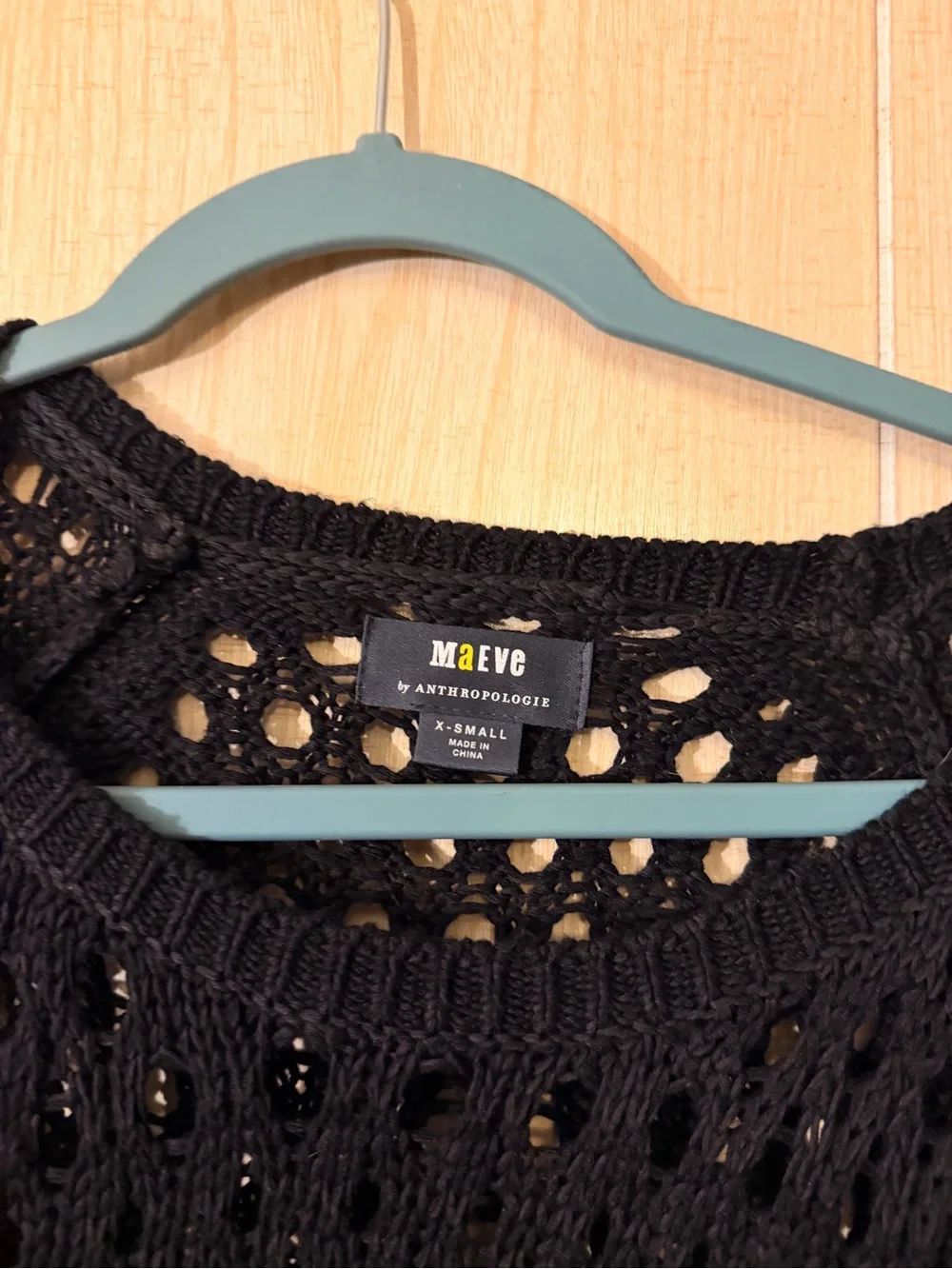 Anthropologie Black Open-Knit Sweater with White Pleated Hem